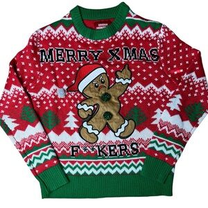 Urban Heritage Women's Ugly Christmas Sweater Gingerbread Man Explicit Funny